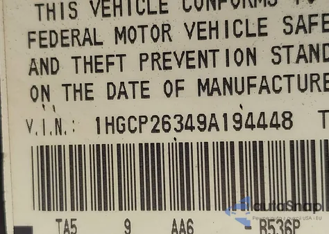 2009 Honda Accord 2.4 Lx из США, поврежденный, VIN 1HGCP26349A194448